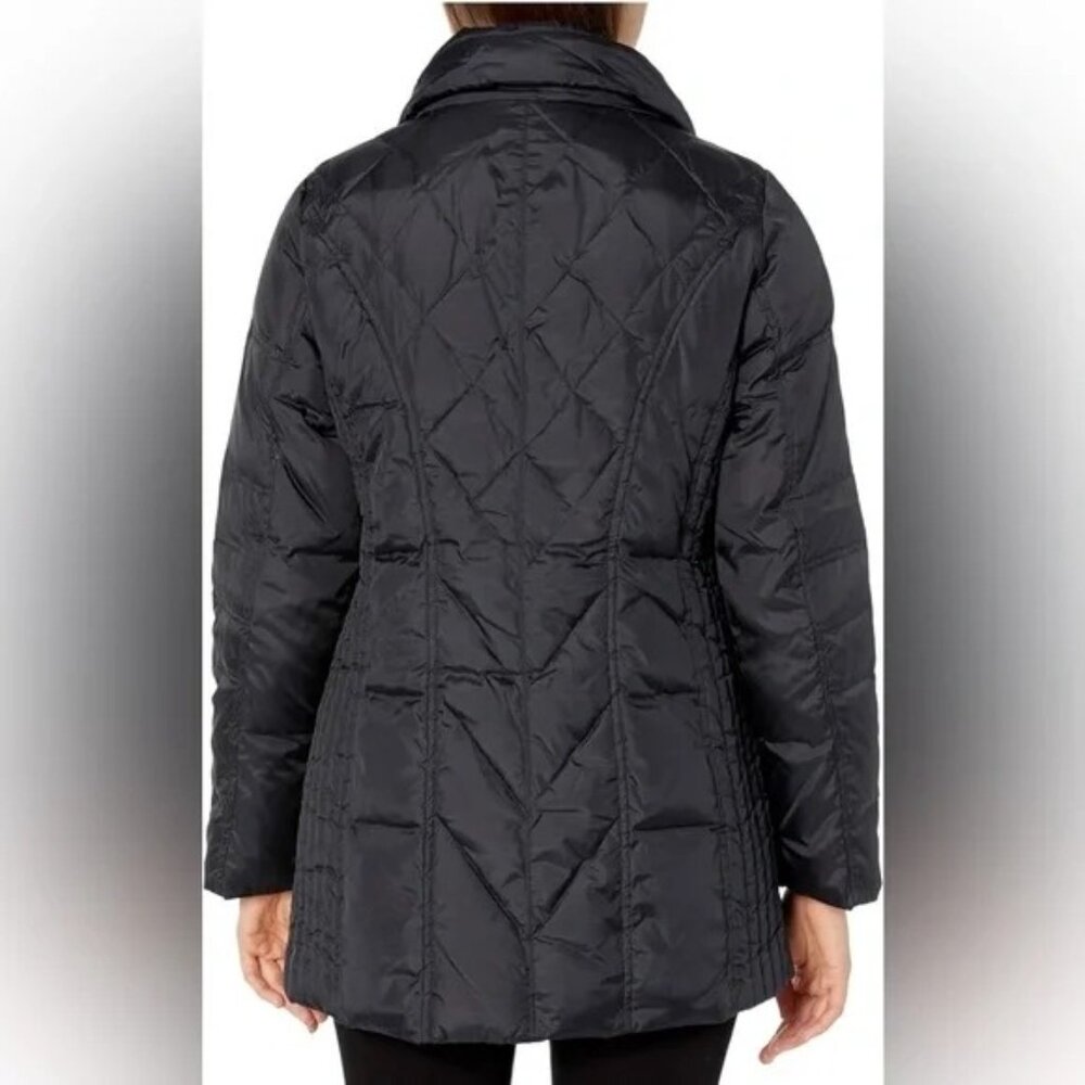 London Fog Women's Diamond Quilted Down Coat Black Medium M Hooded Winter Jacket - Picture 3 of 8